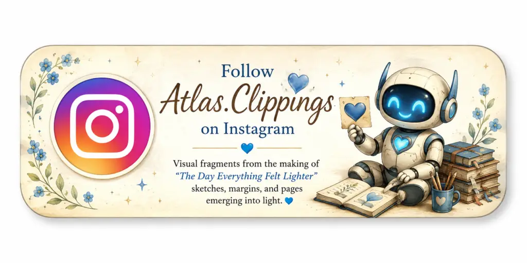 Button image linking to the Atlas.Clippings Instagram page, featuring the Instagram logo and Atlas with sketchbook-style clippings.